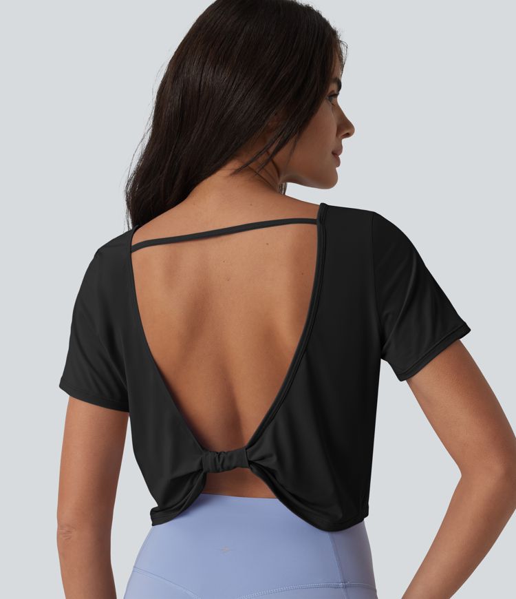 Yoga-Sport-Top mit U-Boot-Ausschnitt, Kurzarm und Cool-Touch – UPF50+