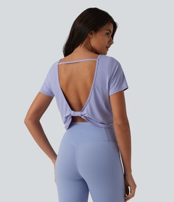 Boat Neck Short Sleeve Cool Touch Yoga Sports Top-UPF50+