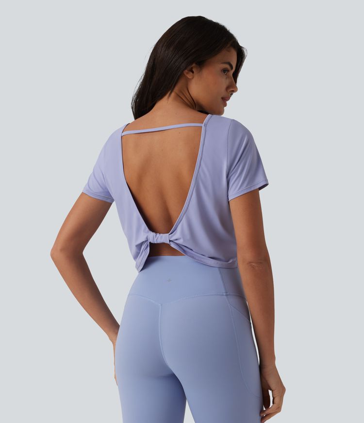 Boat Neck Short Sleeve Cool Touch Yoga Sports Top-UPF50+