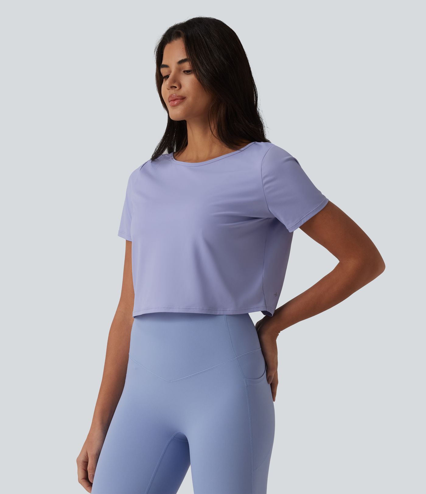 Boat Neck Short Sleeve Cool Touch Yoga Sports Top-UPF50+