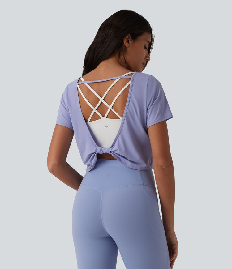 Boat Neck Short Sleeve Cool Touch Yoga Sports Top-UPF50+