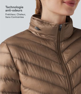 Veste casual compactable en duvet synthétique zippée à col montant et manches longues avec poches