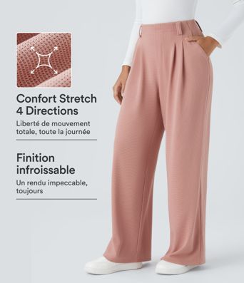 Halara Flex™ High-waisted, wide-leg tailored trousers in waffle-textured fabric with pleats and side pockets