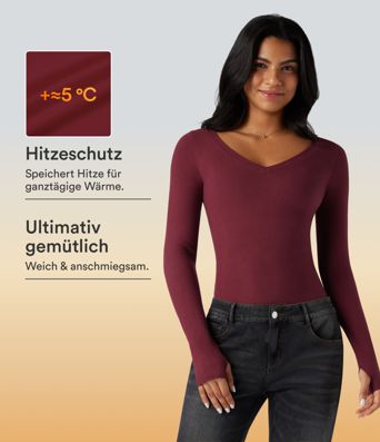 Lässiges Oberteil mit V-Ausschnitt, langen Ärmeln und Daumenlöchern - wärmend