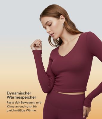 Lässiges Oberteil mit V-Ausschnitt, langen Ärmeln und Daumenlöchern - wärmend