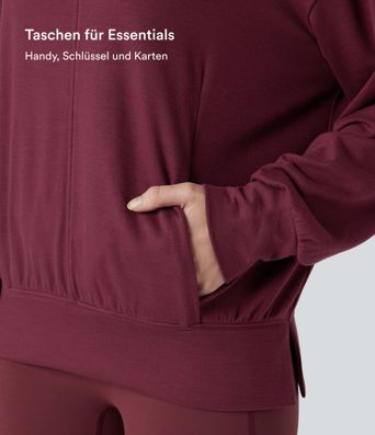 Halara HeatCore - Yoga-Sport-Top mir hohem Kragen, Taschen und langen Ärmeln - wärmend