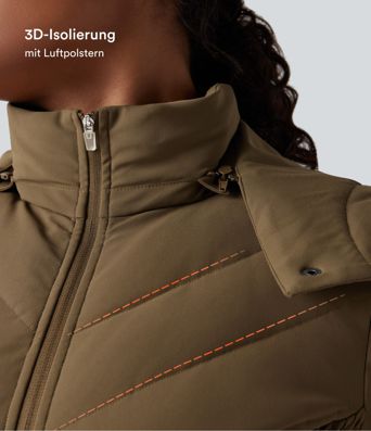 Lässige, geraffte Steppjacke mit abnehmbarer Kapuze, Seitentaschen und langen Ärmeln