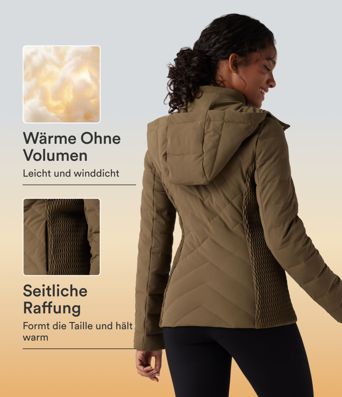 Lässige, geraffte Steppjacke mit abnehmbarer Kapuze, Seitentaschen und langen Ärmeln