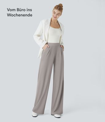 Halara Flex™ Figurformende Stoffhose aus Micro-Waffel-Stoff mit hohem Bund, weitem Bein, Seitentasche, Energiehose