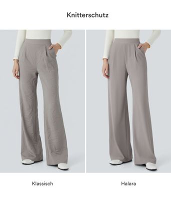 Halara Flex™ Figurformende Stoffhose aus Micro-Waffel-Stoff mit hohem Bund, weitem Bein, Seitentasche, Energiehose