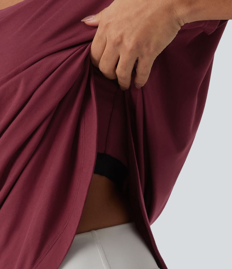 One Shoulder Short Sleeve Curved Hem High Low Quick Dry Yoga Sports Top-Built-in Bra