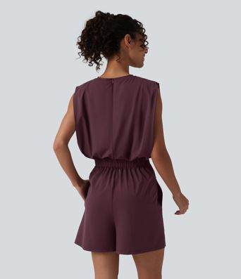 Round Neck Sleeveless Tie-front Cool Touch Casual Playsuit with Pockets-Easy Peezy-UPF50+