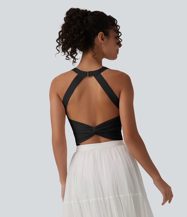 SoftlyZero™ Airy Twisted Backless Adjustable Buckle U-Neck Sleeveless Built-in Bra Cool Touch Casual Bodysuit