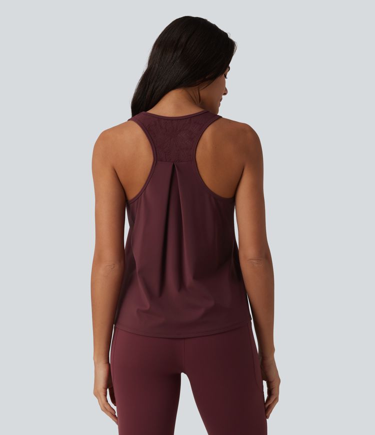 SoftlyZero™ Airy Racerback Contrast Lace Cool Touch Workout Tank Top-UPF50+
