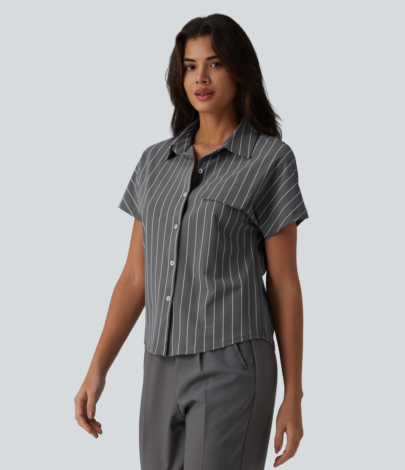 Short Sleeve Stripe Work Shirt