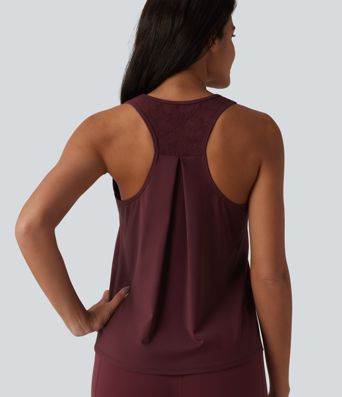 SoftlyZero™ Airy Racerback Contrast Lace Cool Touch Workout Tank Top-UPF50+