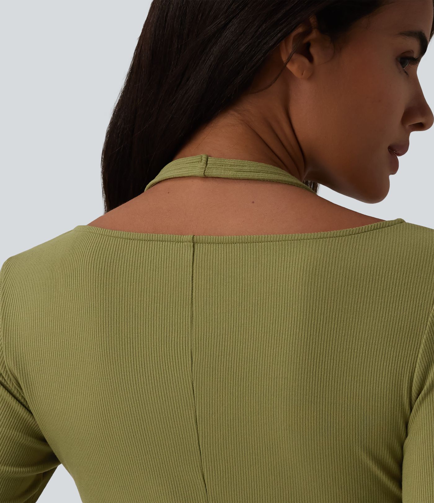 Ribbed Knit Halter Long Sleeve Casual Top