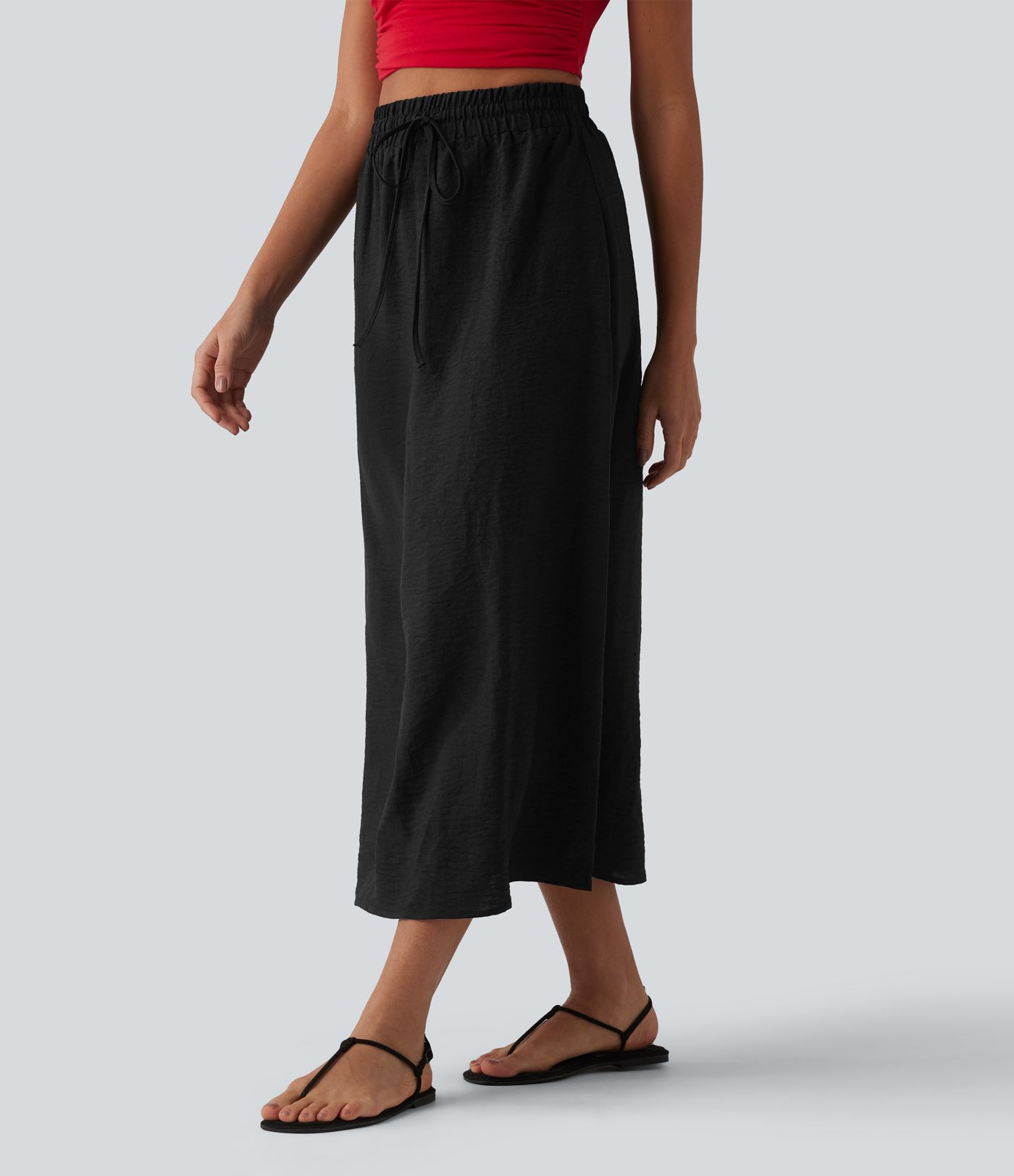 High Waisted Drawstring Maxi Linen-Feel Casual Skirt