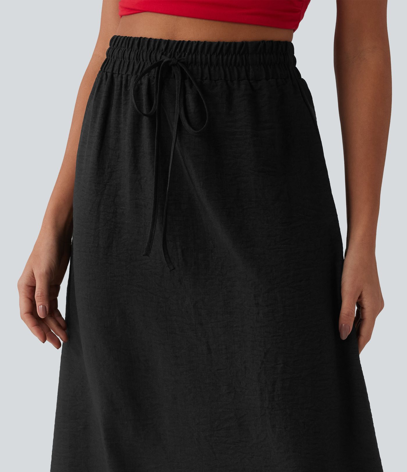 High Waisted Drawstring Maxi Linen-Feel Casual Skirt
