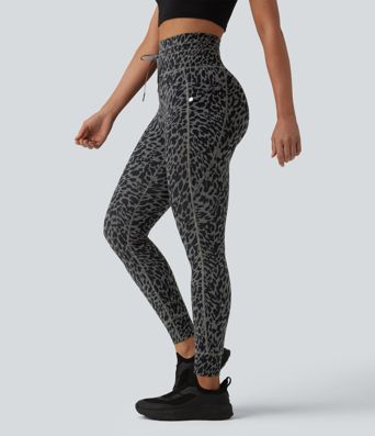 Halara UltraSculpt™ Leopard Print High Waisted Drawstring Yoga Leggings with Pockets