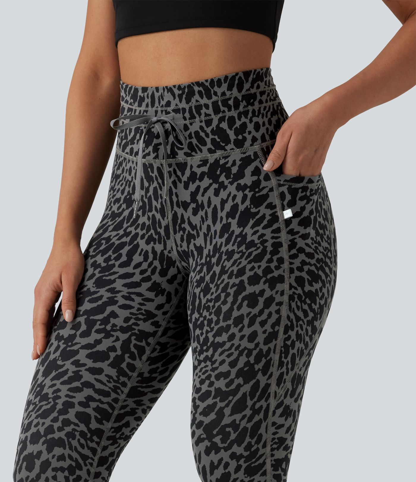 Halara UltraSculpt™ Leopard Print High Waisted Drawstring Yoga Leggings with Pockets