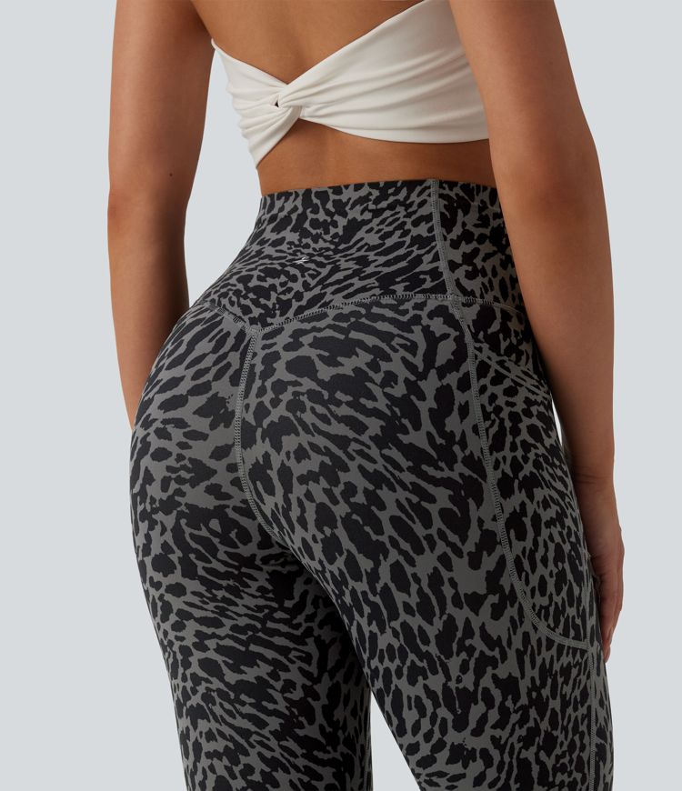 Legging de running 7/8 gainant Halara UltraSculpt™ imprimé léopard taille haute ventre plat avec poches