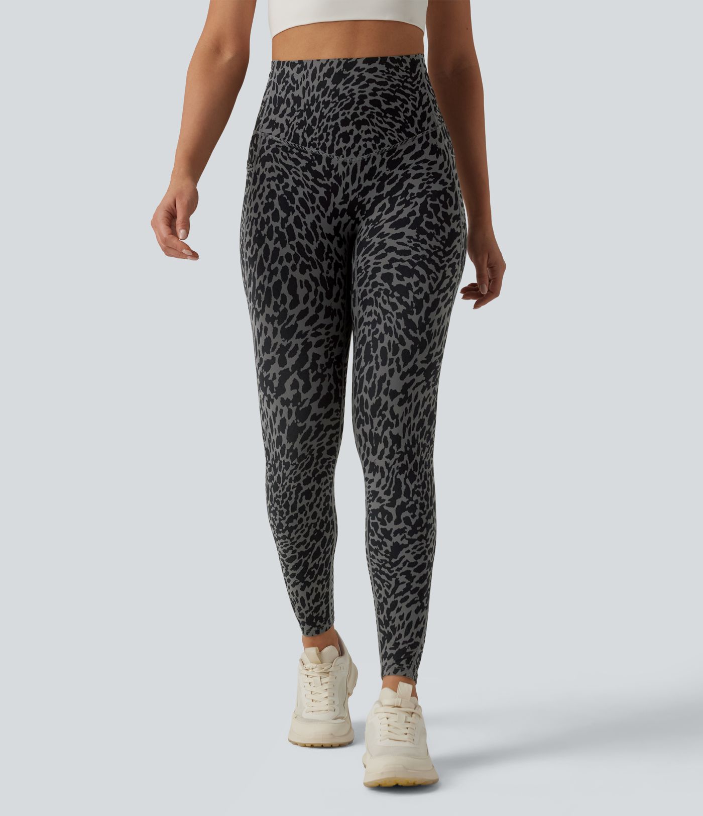 Legging de running 7/8 gainant Halara UltraSculpt™ imprimé léopard taille haute ventre plat avec poches