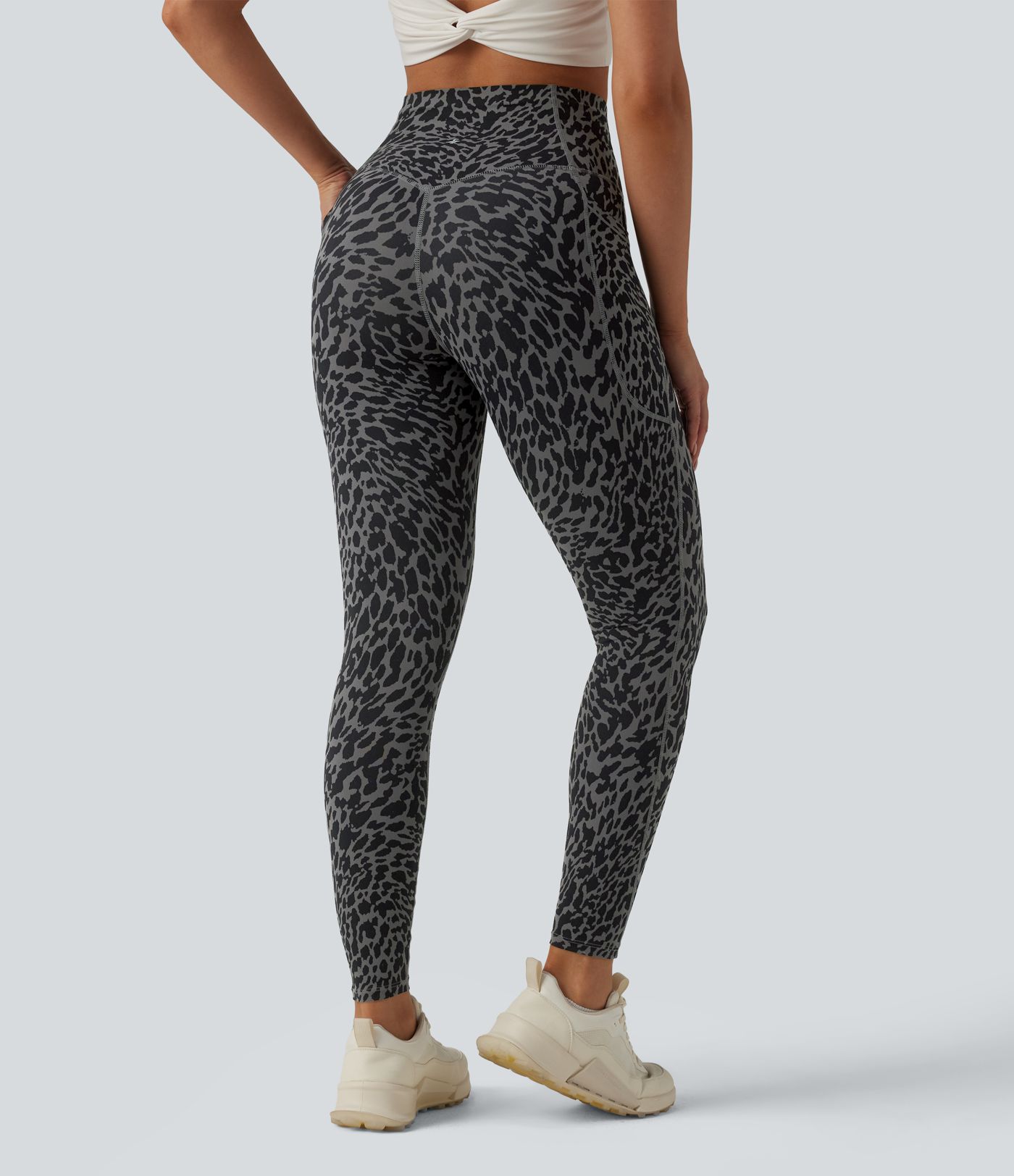 Legging de running 7/8 gainant Halara UltraSculpt™ imprimé léopard taille haute ventre plat avec poches