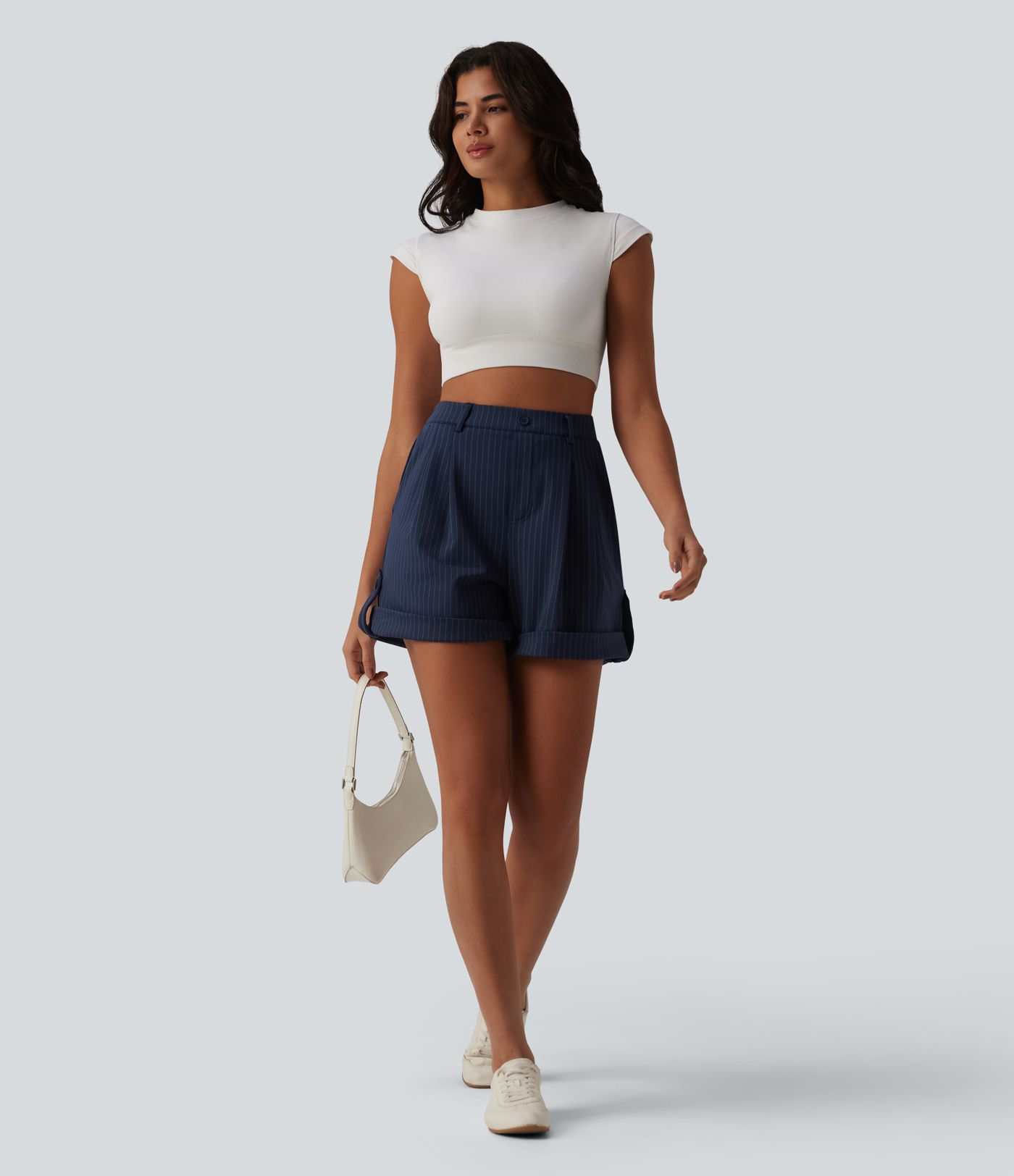 High Waisted Stripe Casual Shorts 5'' with Pockets