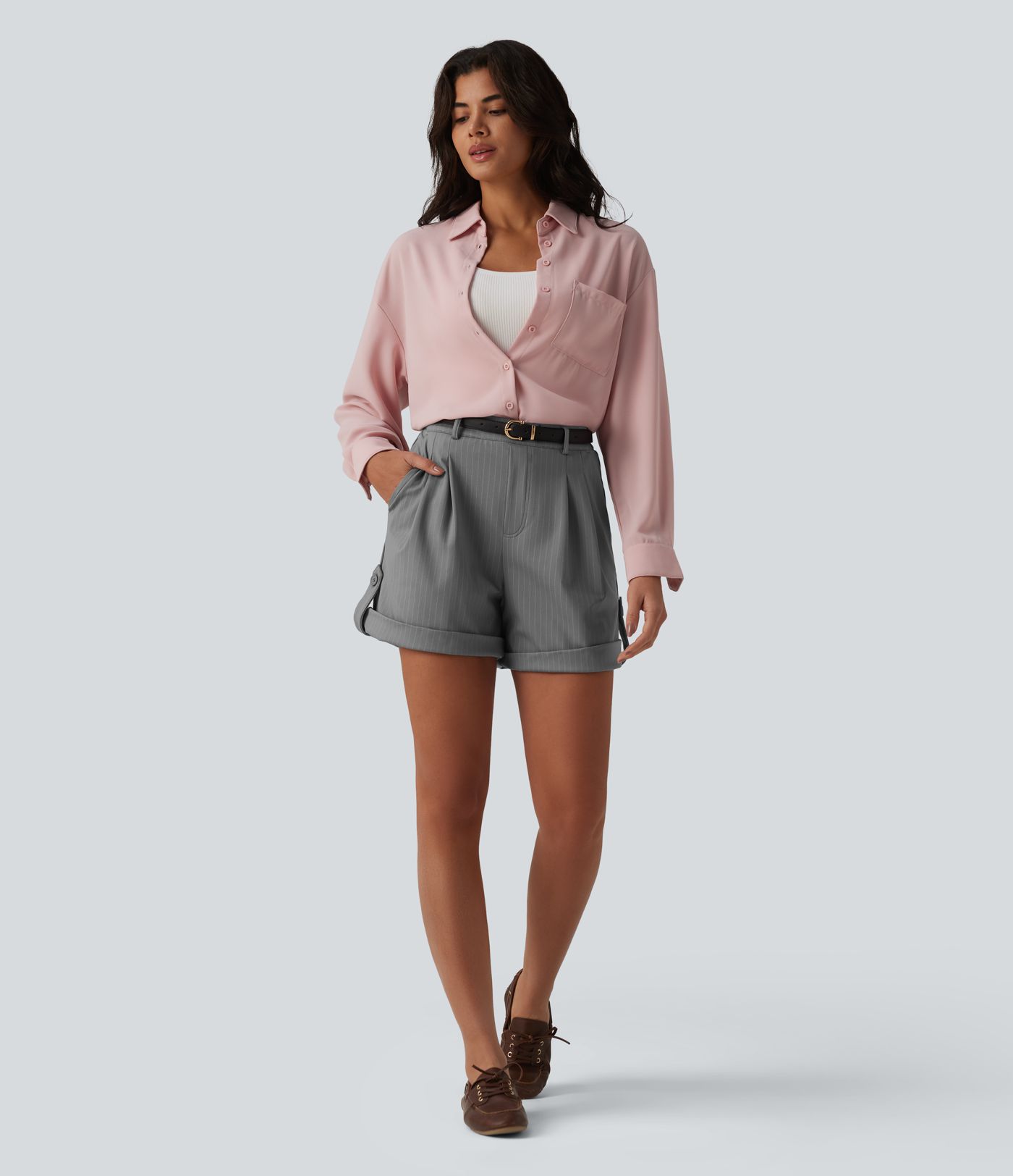 High Waisted Stripe Casual Shorts 5'' with Pockets