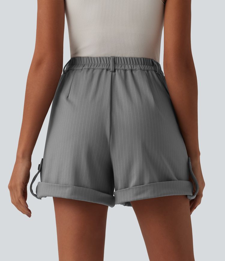 High Waisted Stripe Casual Shorts 5'' with Pockets