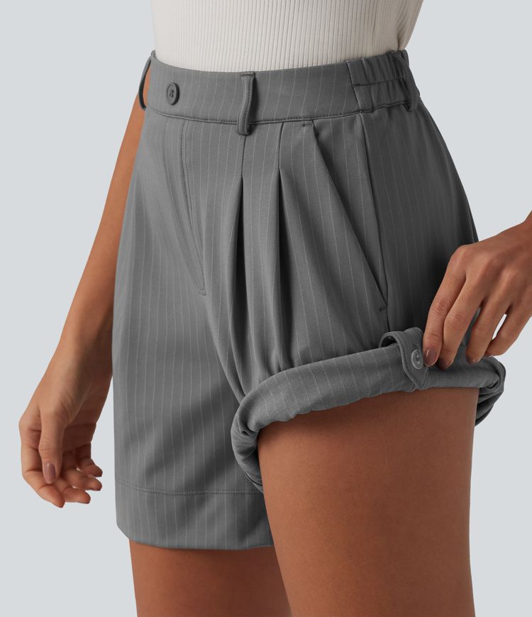 High Waisted Stripe Casual Shorts 5'' with Pockets