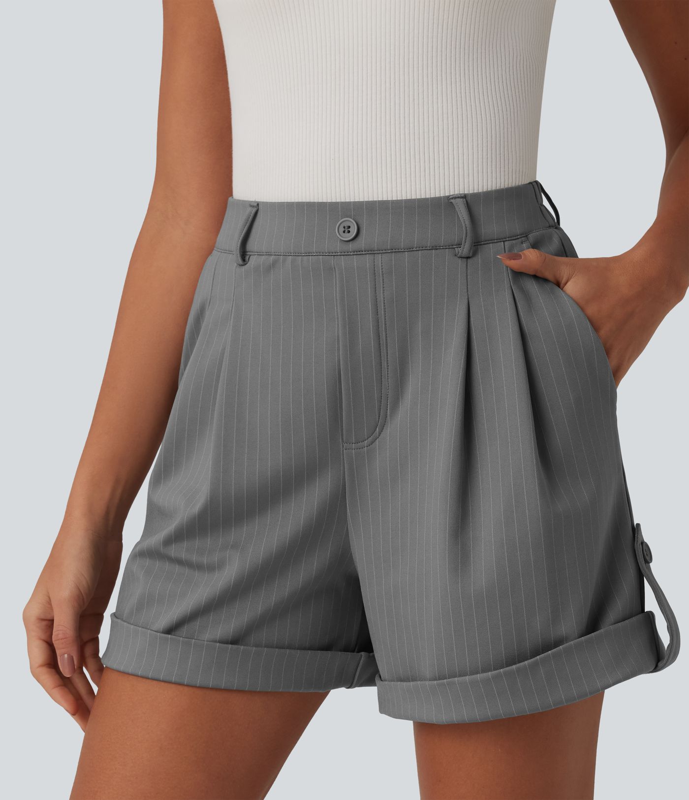 High Waisted Stripe Casual Shorts 5'' with Pockets