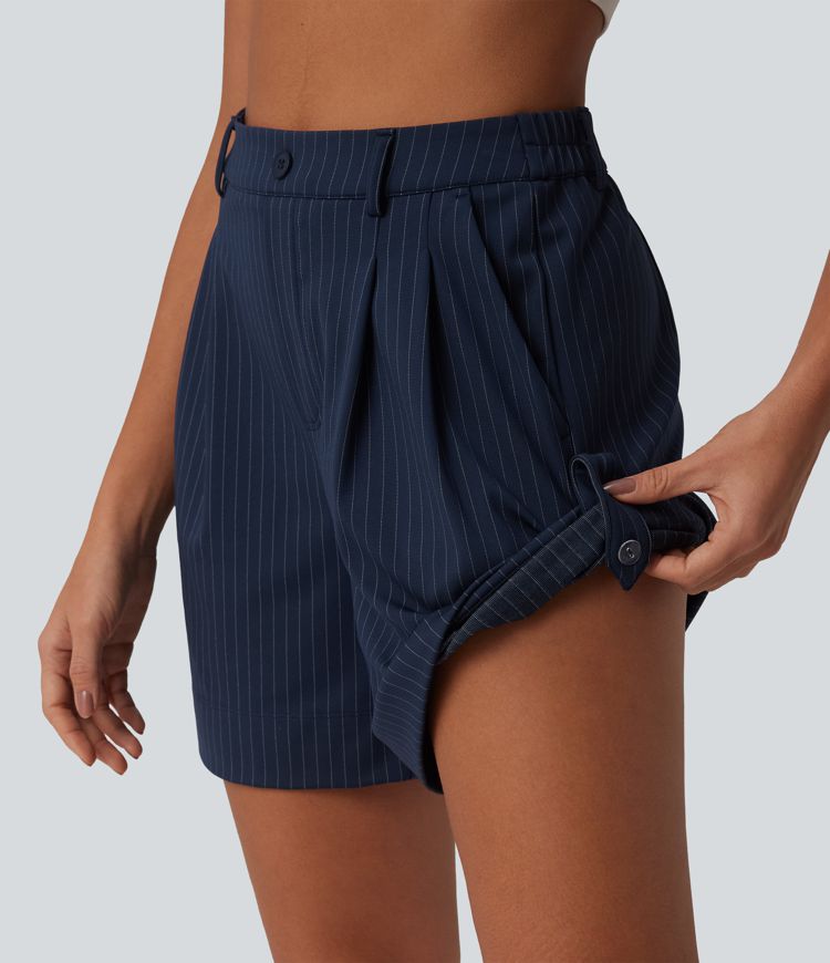 High Waisted Stripe Casual Shorts 5'' with Pockets