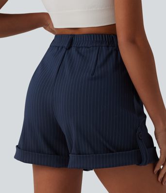 High Waisted Stripe Casual Shorts 5'' with Pockets