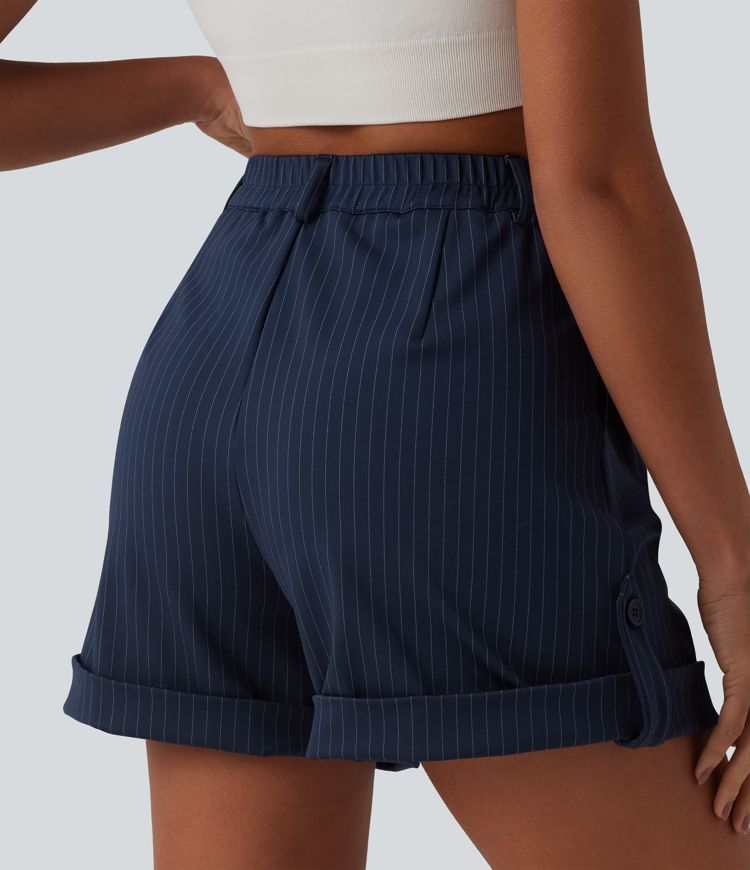 High Waisted Stripe Casual Shorts 5'' with Pockets
