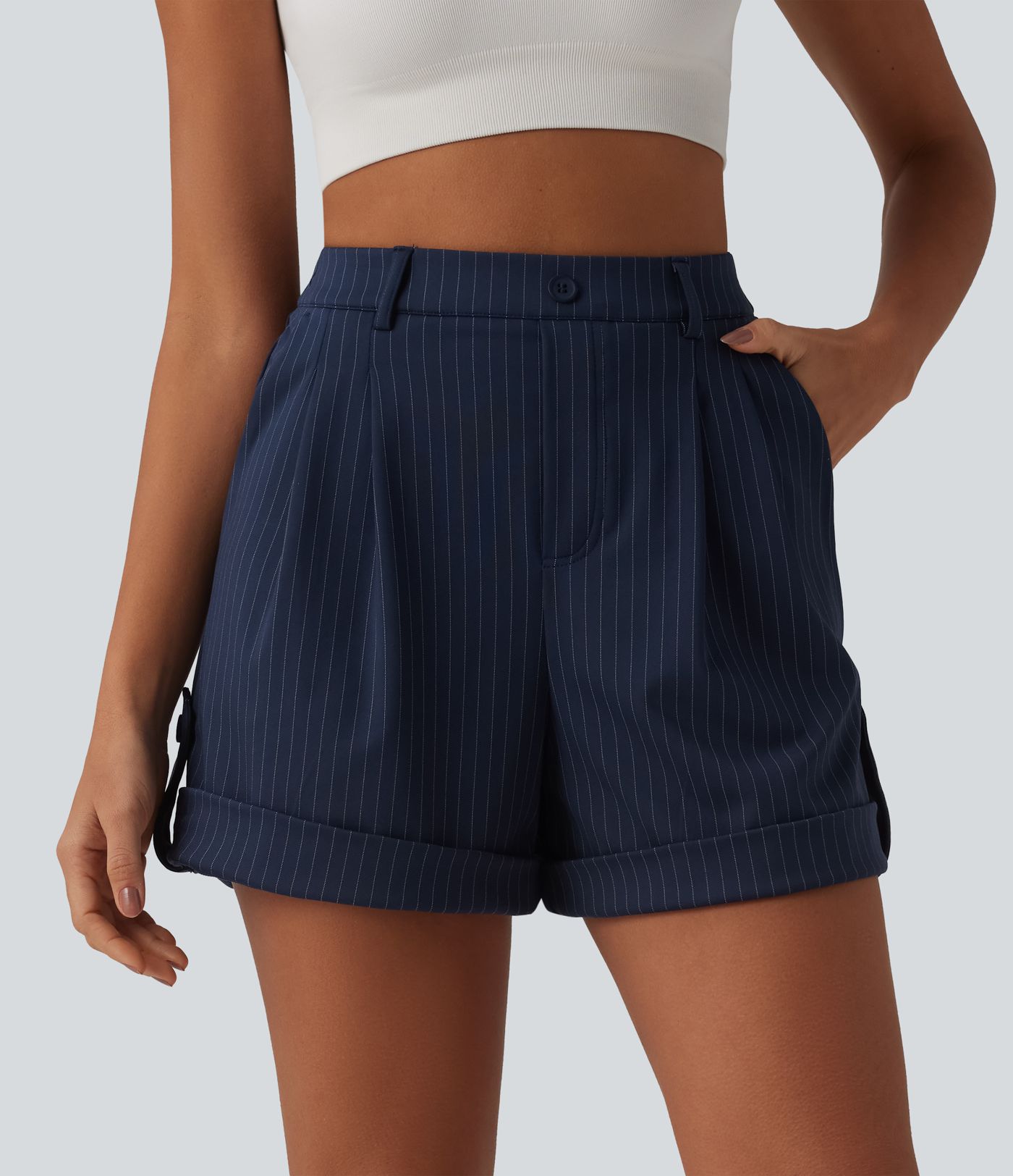 High Waisted Stripe Casual Shorts 5'' with Pockets