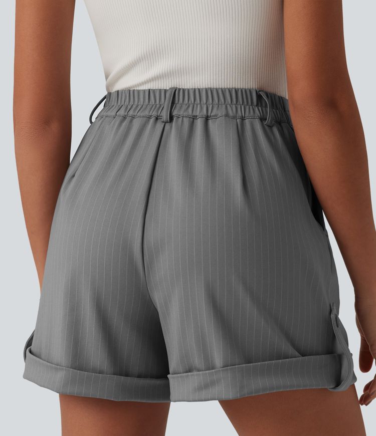 High Waisted Stripe Casual Shorts 5'' with Pockets