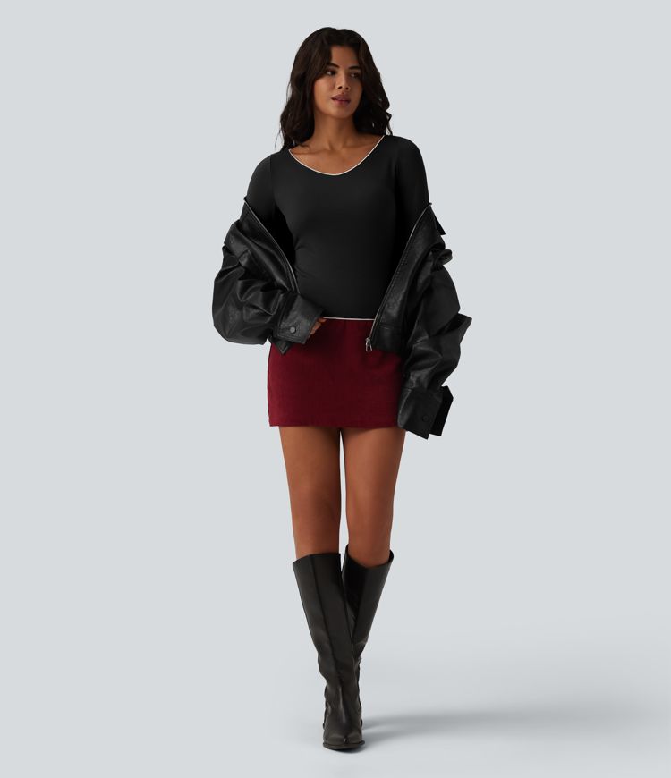 Halara HeatCore V-neck Long Sleeve  Contrast Tipping Casual Warming Top