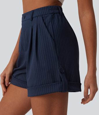 High Waisted Stripe Casual Shorts 5'' with Pockets