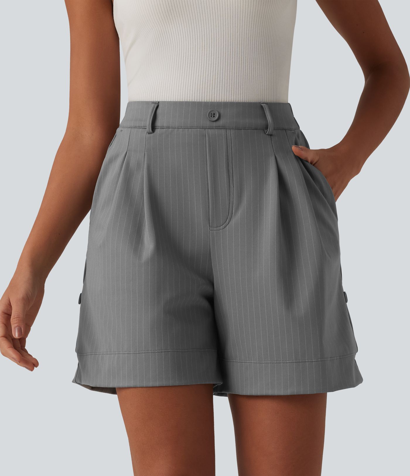 High Waisted Stripe Casual Shorts 5'' with Pockets