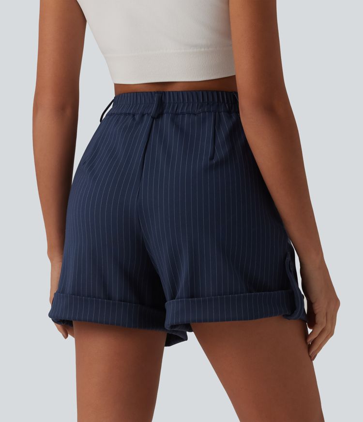 High Waisted Stripe Casual Shorts 5'' with Pockets
