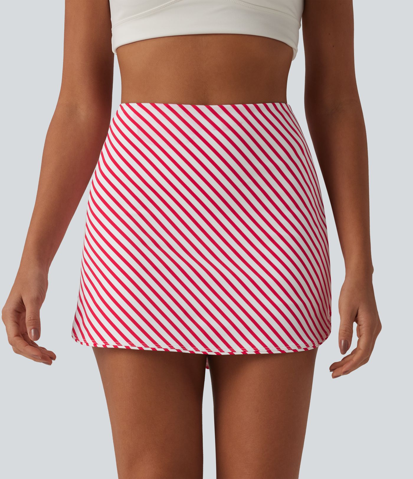 High Waisted 2-in-1 Curved Hem Stripe Mini Tennis Skirt with Pockets