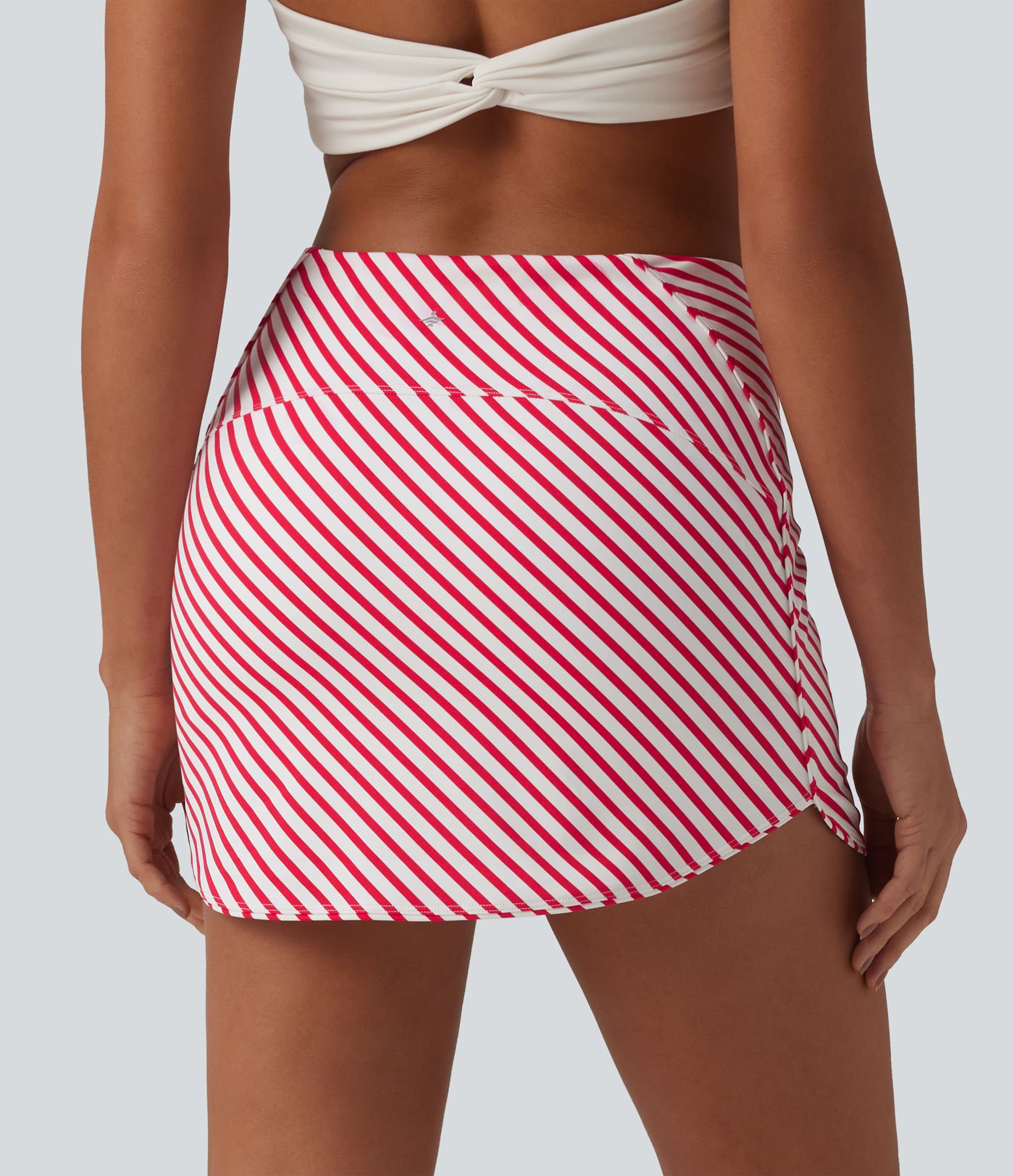High Waisted 2-in-1 Curved Hem Stripe Mini Tennis Skirt with Pockets