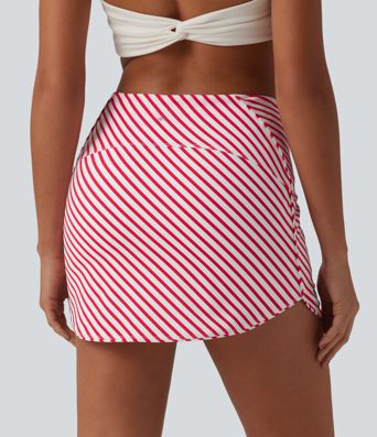 High Waisted 2-in-1 Curved Hem Stripe Mini Tennis Skirt with Pockets