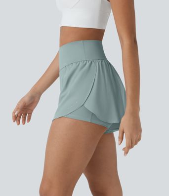 SoftlyZero™ QuickDry High Waisted Tummy Control Reflective Dots Crossover Hem 2-in-1 Running Shorts 3'' with Pockets SoftlyZero™ QuickDry High Waisted Tummy Control Reflective Dots Crossover Hem 2-in-1 Running Shorts 3'' with Pockets