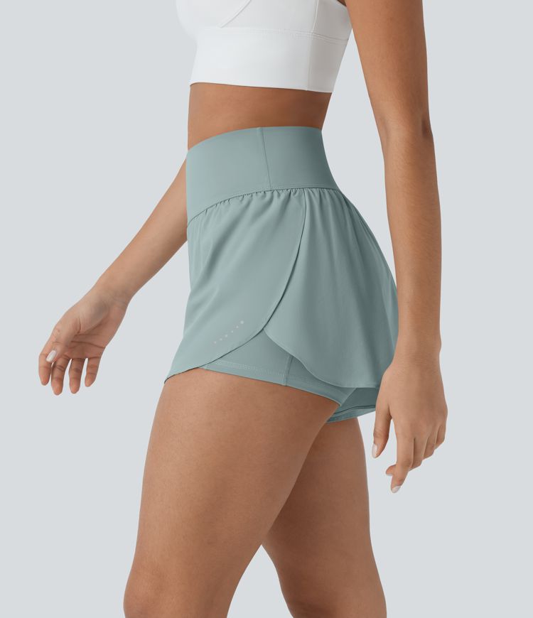 SoftlyZero™ QuickDry High Waisted Tummy Control Reflective Dots Crossover Hem 2-in-1 Running Shorts 3'' with Pockets SoftlyZero™ QuickDry High Waisted Tummy Control Reflective Dots Crossover Hem 2-in-1 Running Shorts 3'' with Pockets