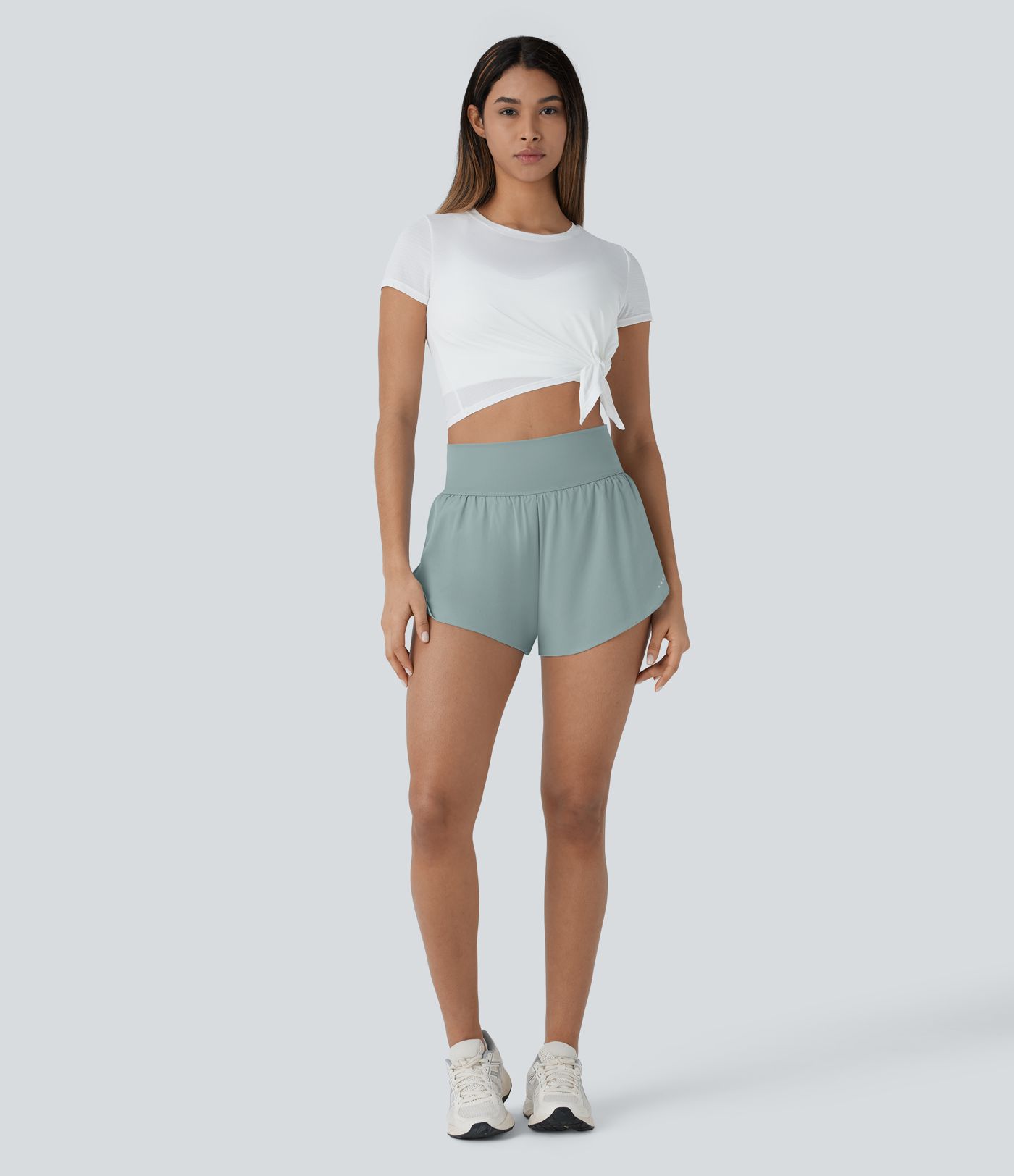 SoftlyZero™ QuickDry High Waisted Tummy Control Reflective Dots Crossover Hem 2-in-1 Running Shorts 3'' with Pockets SoftlyZero™ QuickDry High Waisted Tummy Control Reflective Dots Crossover Hem 2-in-1 Running Shorts 3'' with Pockets