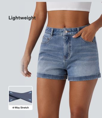 Halara Flex™ Mid Rise Zipper Pockets Denim Women Mini Casual Shorts 3''
