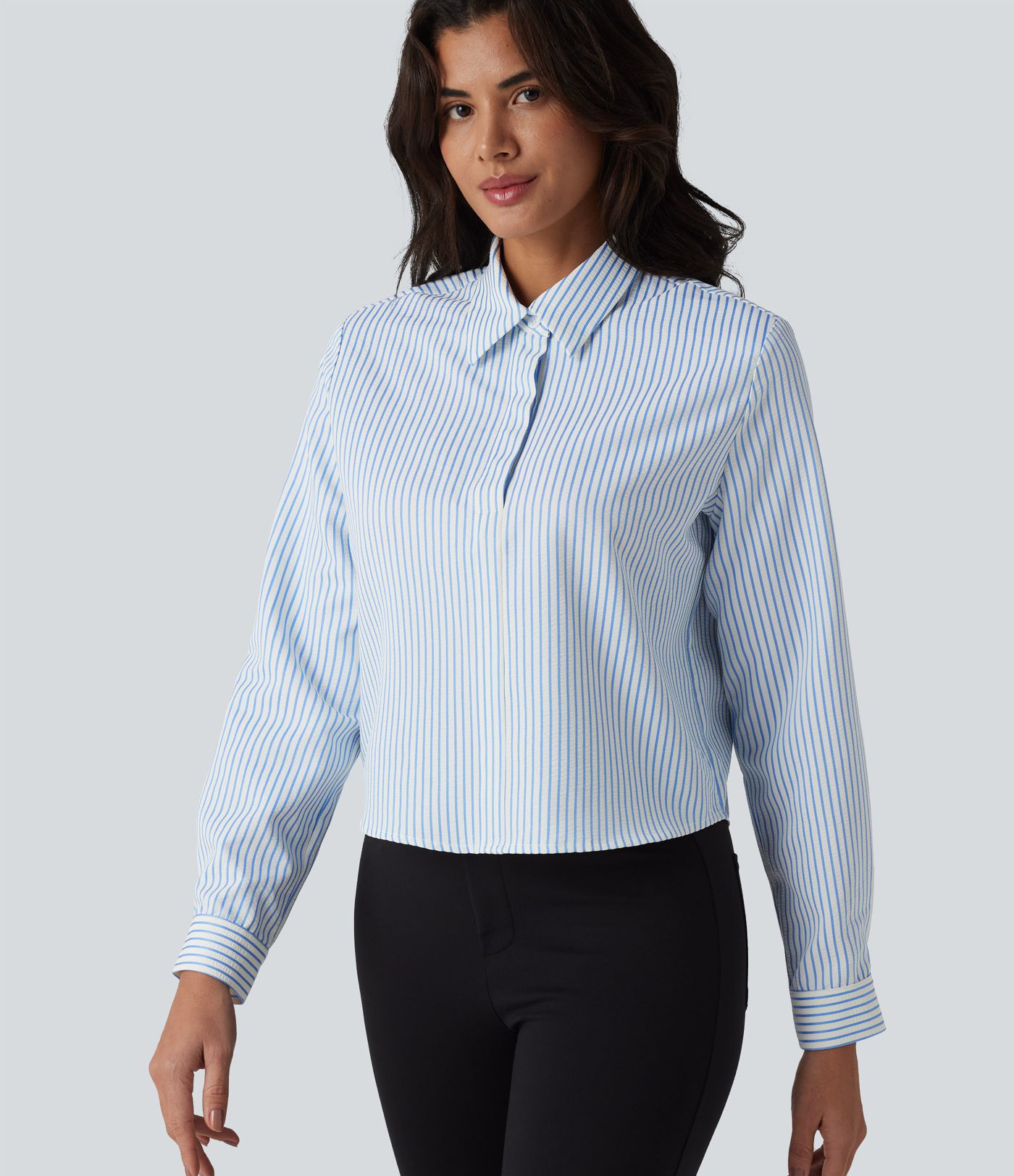 Langærmet stribet arbejdsskjorte